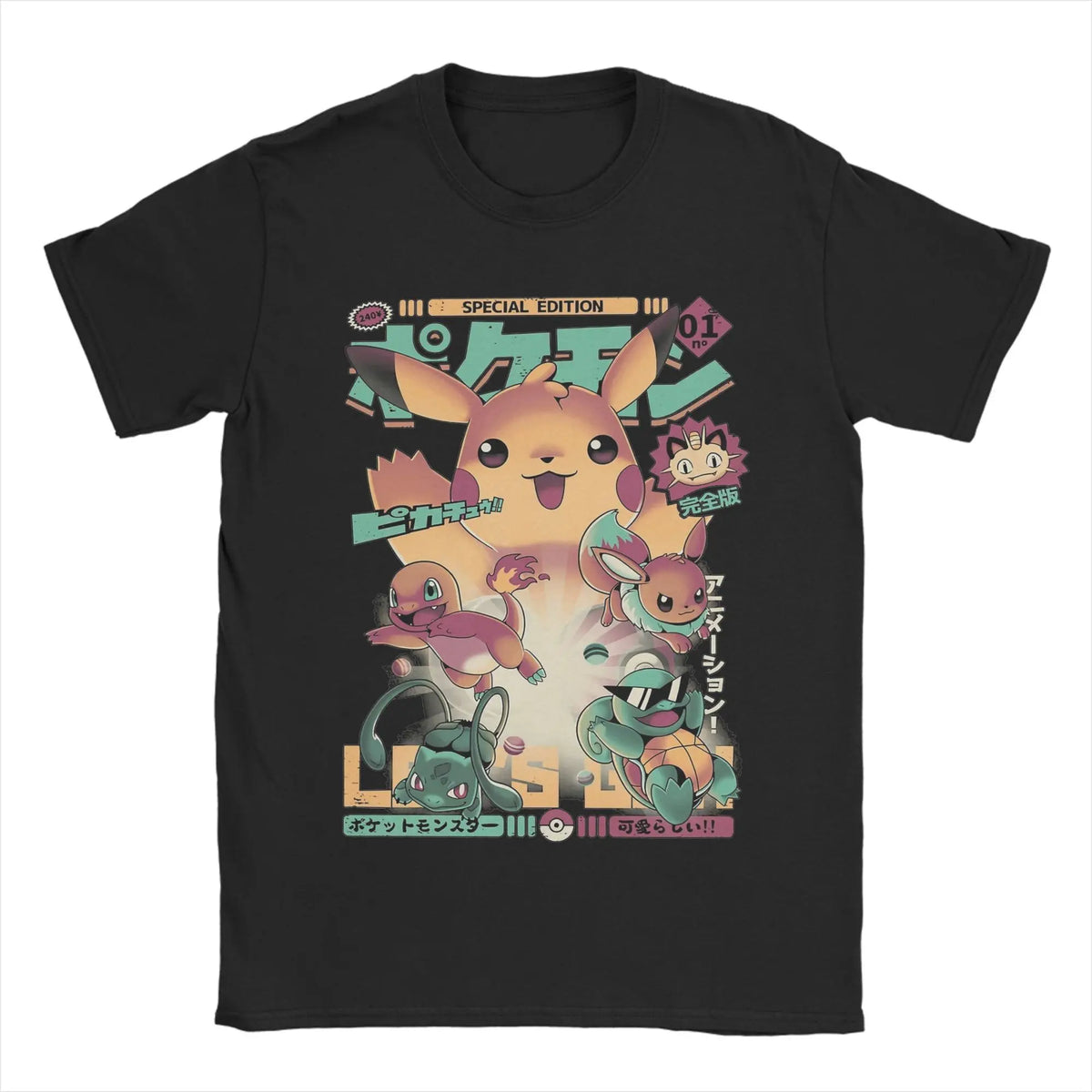 Pokemon T-shirt Men's Pure Cotton Casual T-shirt Round Neck T-shirt Short Sleeve Clothing Summer Sports Casual Short Sleeve Top