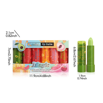 6Pcs Fruit Flavor Lip Balm Set Peach Strawberry LongLasting Moisturizing Lip GlossTransparent Shiny Non StickyHydrating Lip Care
