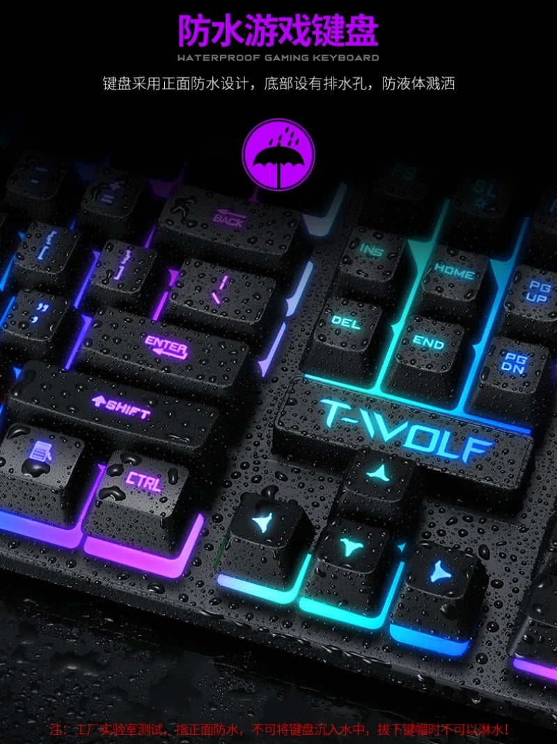 T-WOLF 4-in-1 Ultimate Gaming Combo: RGB Keyboard, Mouse, Headset & Pad