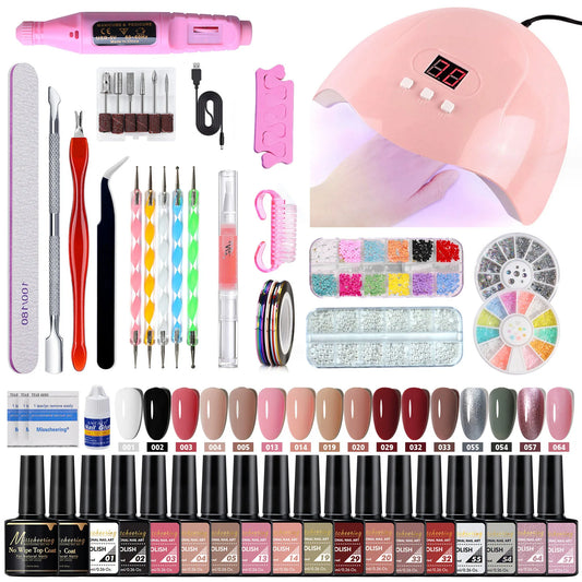 Professional 35 Pcs Gel Nail Kit With LED UV Lamp And Drill Machine 16 Colors Salon Manicure Tools Set Optional Luxury Case