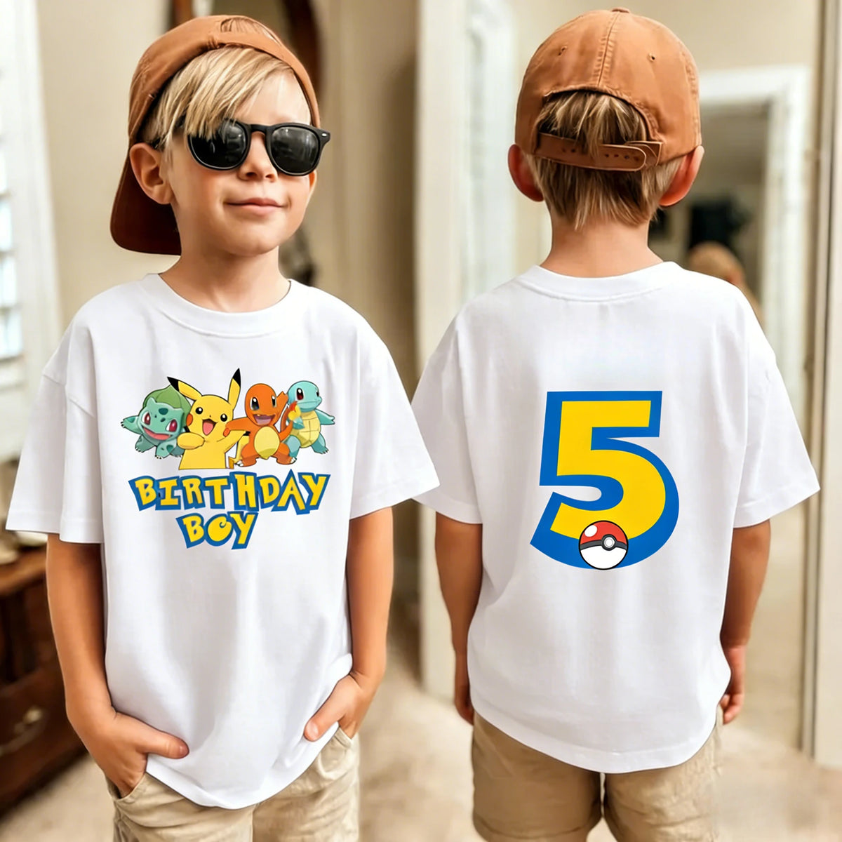 Birthday T-shirt Cute Pikachu Pokémon 3-9 Printed T-Shirt Unisex Summer Y2K Harajuku Loose Casual Short Sleeve Top for Chirldren