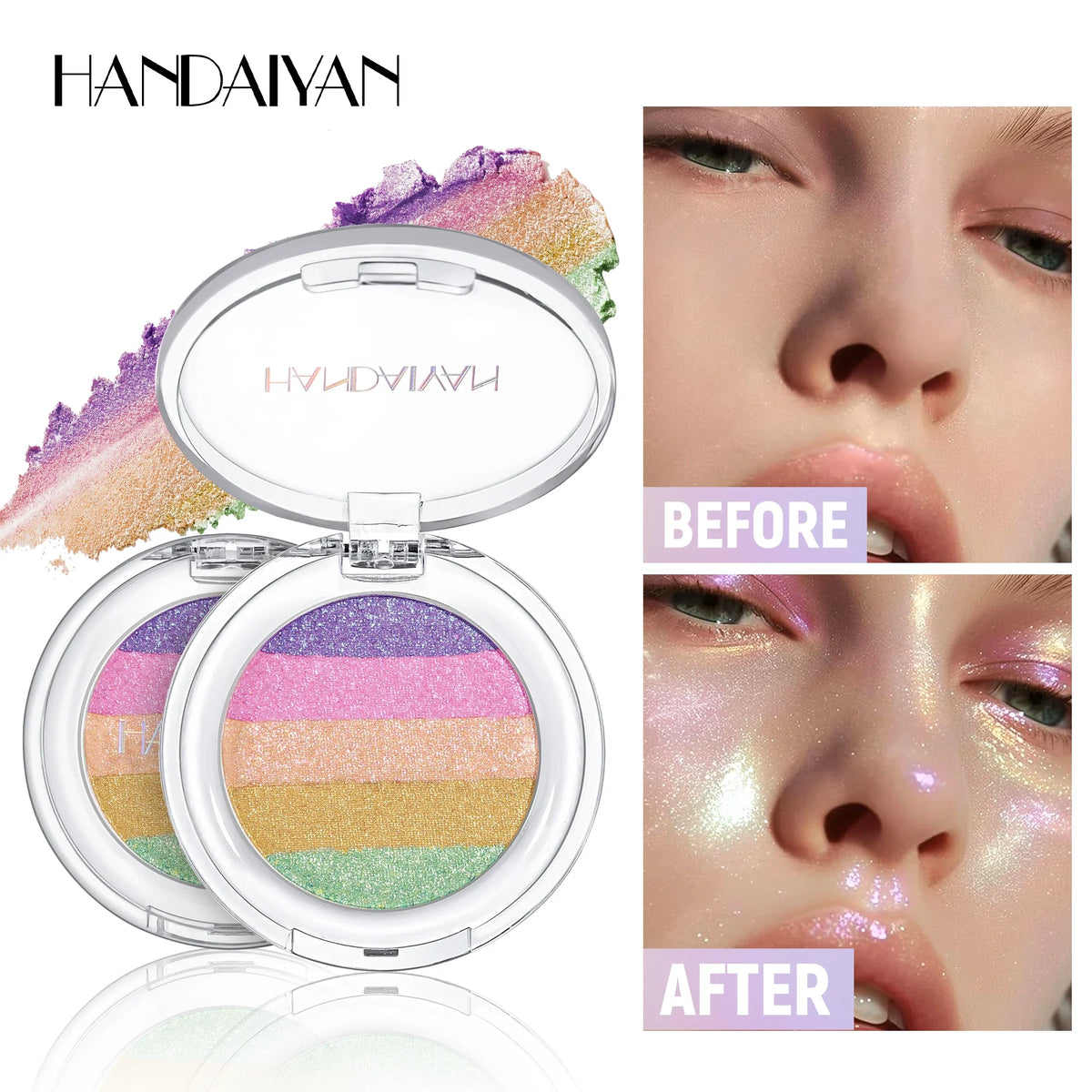 Multipurpose Pressed Powder Eyeshadow Palette Waterproof Long Lasting Highly Pigmented Rainbow Highlighter Chameleon Makeup