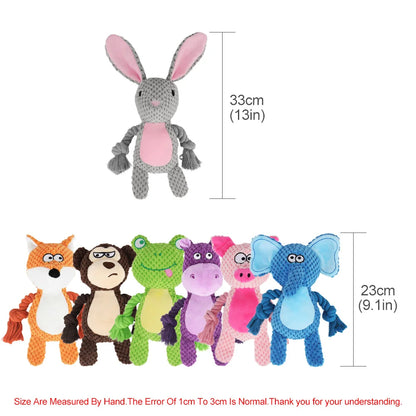 Cute Animal Rope Dog Toy Cute Plush Puppy Chew Pet Squeak Knot Toy Cartoon Rabbit Monkey