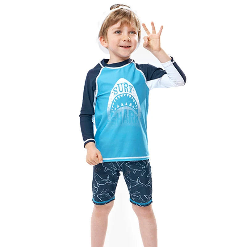 Kids' Long Sleeve Swimsuit Set: 2-Piece Rash Guard & Shorts for Toddlers and Children