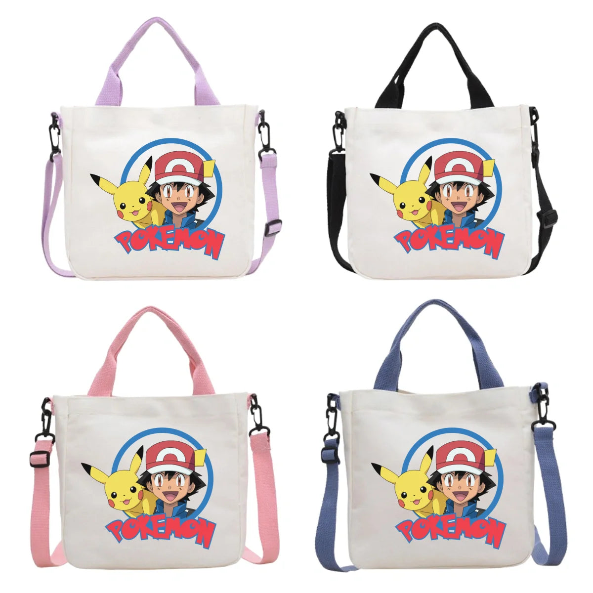Anime Pokemon Pikachu Canvas Shoulder Bag Cute Cartoon Pattern Print Handbag Boys Girls Leisure Crossbody Bag Birthday Gift