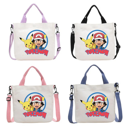 Anime Pokemon Pikachu Canvas Shoulder Bag Cute Cartoon Pattern Print Handbag Boys Girls Leisure Crossbody Bag Birthday Gift