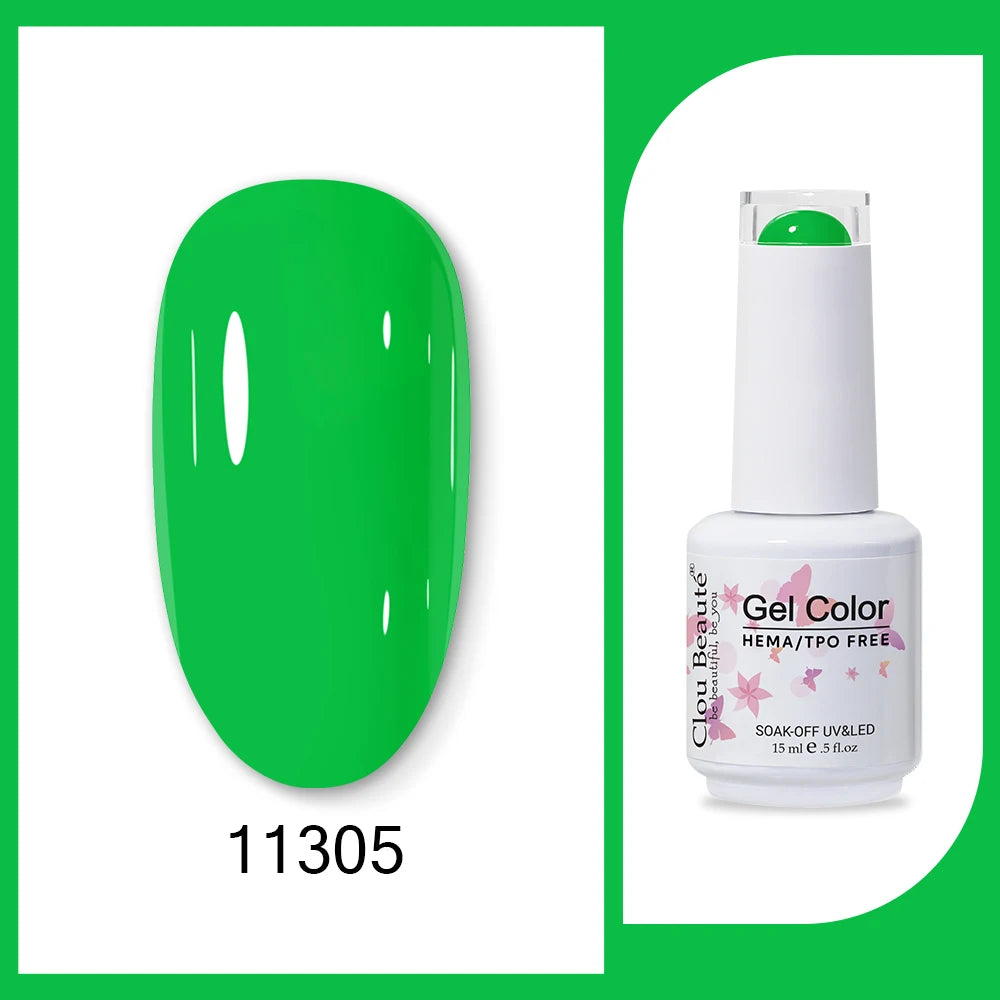 Clou Beaute 15ml Red Black White Green Neon Gel Nail Polish Base Top Coat Velvet Top 400 Colors Semi Permanent Gel Nail Varnish