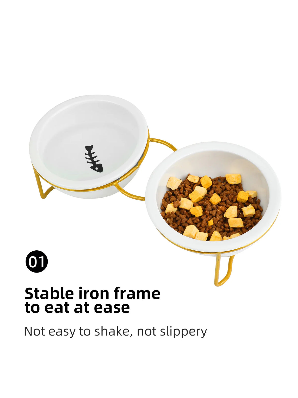 1 Set Elevated Ceramic Cat Bowls 1 Set Non-Slip Ceramic Cat Food And Water Bowls With Iron Bracket, Elevated Tilted Cat Feeder