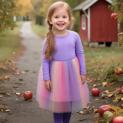Girls' K-Pop Hunters "Chibi Rainbow" Princess Dress: Flying Sleeve Tutu with Star Sequins