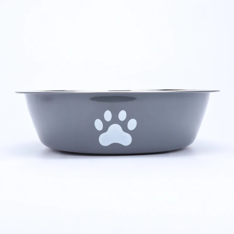 New stainless steel dog basin paw print pet supplies cat bowl dog bowl silicone anti-slip design pet drinking water feeding bowl