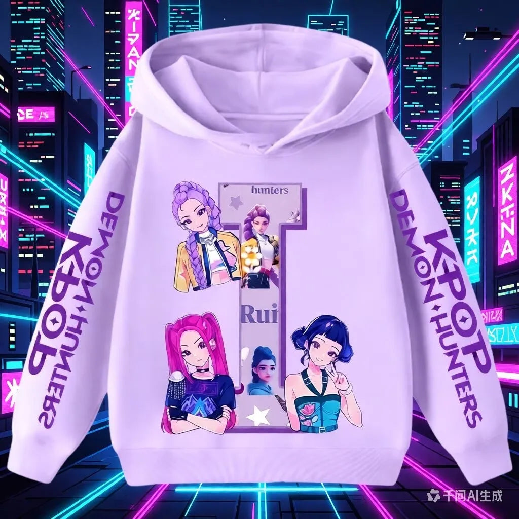 Hoodie for children with letters A-Z, Kpop Demon Hunters sportswear for girls, casual top for autumn and winter long sleeve