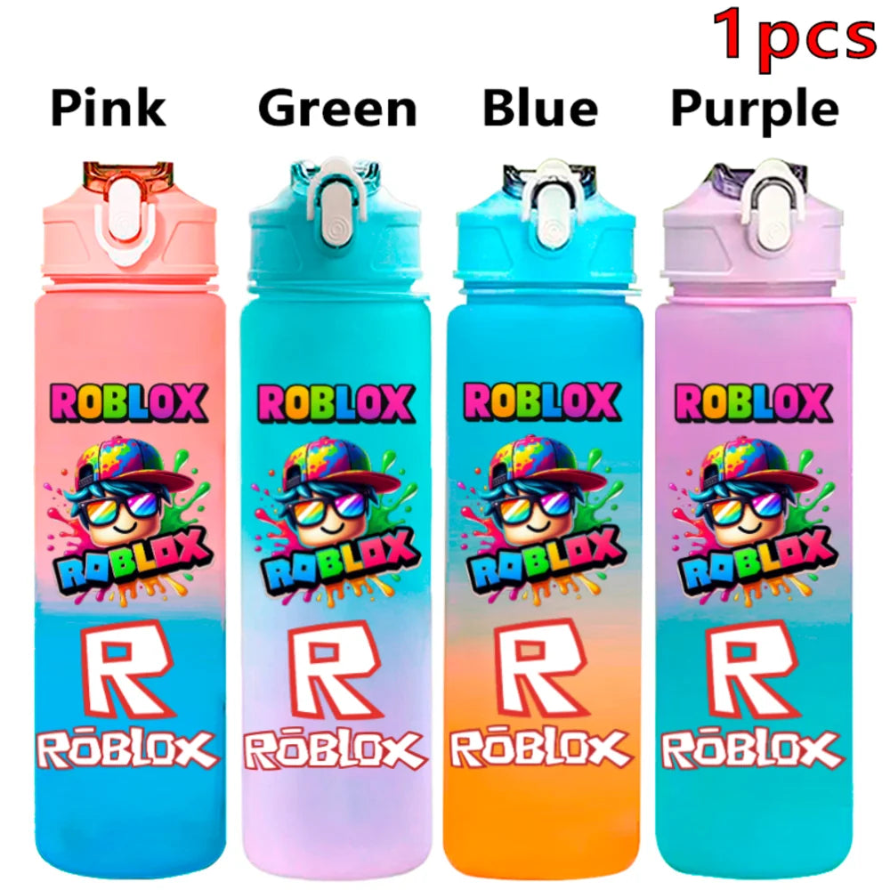 750ml Roblox Cartoon Large Capacity Gradient Color Straw Bottle Camping Drinking Tools Student Game Periphery Plastic Sports Cup