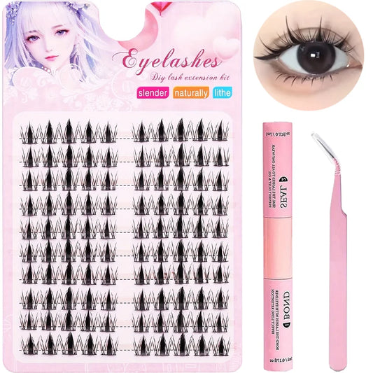 10 Rows Exquisite Black Anime Eyelash Kit - False Eyelashes with Adhesive and Sealer, Natural, Dynamic, DIY Length 10-13mm