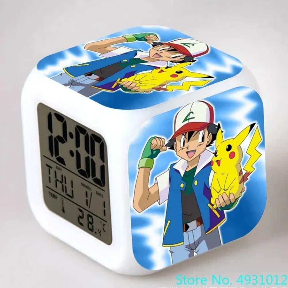 New 8x8x8cm Anime Pokemon Pikachu Electronic Alarm Clock Digital Clock Luminous Watch Color Changing Child Student Figure Gift