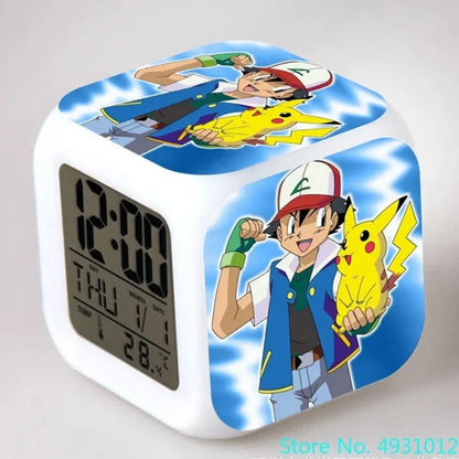New 8x8x8cm Anime Pokemon Pikachu Electronic Alarm Clock Digital Clock Luminous Watch Color Changing Child Student Figure Gift
