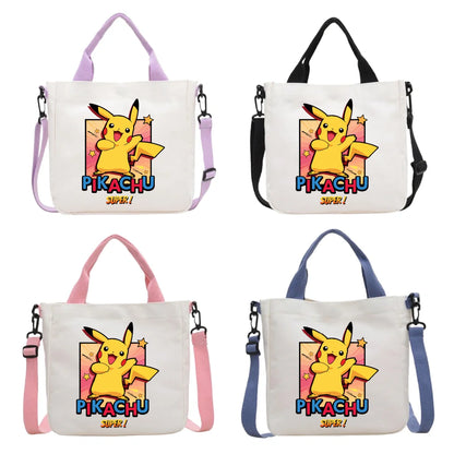 Anime Pokemon Pikachu Canvas Shoulder Bag Cute Cartoon Pattern Print Handbag Boys Girls Leisure Crossbody Bag Birthday Gift