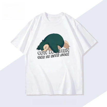 Pokémon Handheld Game Snorlax T-shirt Summer New Men's and Women's Japanese Harajuku Trend Loose Casual Short-sleeved Top