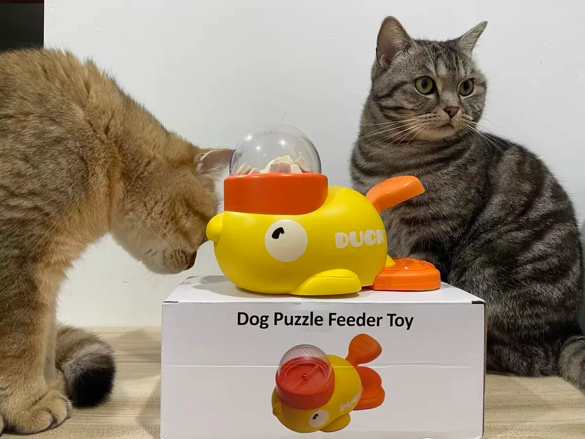 2-in-1 Interactive Dog Toy Pet Automatic Food Treat Dispenser Cartoon Duck Design Slow Food Pet Snack Feeder for Dog Training