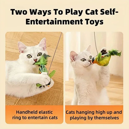 The pet cat toy emulates the sound bird to amuse the cat elastic rope to relieve boredom and resist scratching and biting