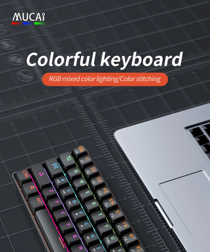 MUCAI MK61 USB Gaming Esports Mechanical Keyboard 61 Key Red Axis Wired Detachable Cable RGB Backlight Hot Swap