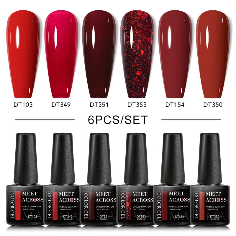 6Pcs Autumn Brown Color Gel Nail Polish Set Semi Permanent Varnishes Nail Art Design Hybrid Soak Off UV LED Gel Manicure Kit