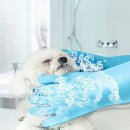 2-Piece Silicone Pet Grooming Gloves: 3-in-1 Bathing, Deshedding & Massage Set