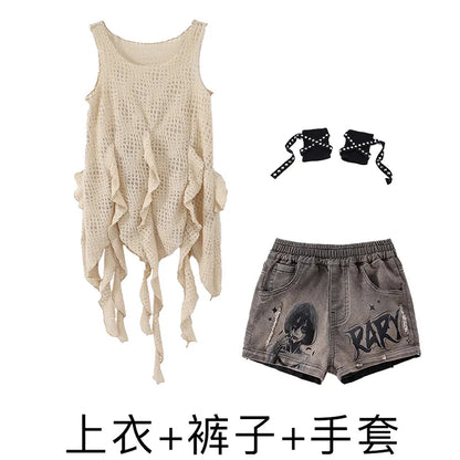 Girls Hiphop Group Jazz Dance Performance Clothes Loose Short Sleeve Top Pants Street Dance Costumes Wear