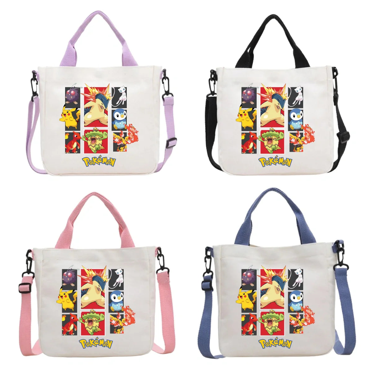 Anime Pokemon Pikachu Canvas Shoulder Bag Cute Cartoon Pattern Print Handbag Boys Girls Leisure Crossbody Bag Birthday Gift