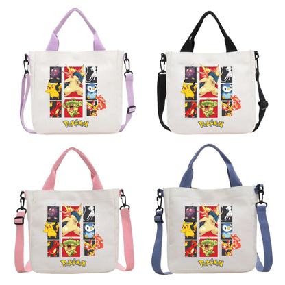 Anime Pokemon Pikachu Canvas Shoulder Bag Cute Cartoon Pattern Print Handbag Boys Girls Leisure Crossbody Bag Birthday Gift
