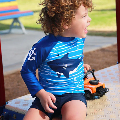 Kids' Long Sleeve Swimsuit Set: 2-Piece Rash Guard & Shorts for Toddlers and Children