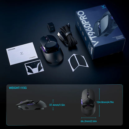 Rapoo VT960PRO Wired/ Wireless Gaming Mouse PAW3395 Sensor 26000 DPI OLED Display 9 Programmable Buttons On-Board Memory Black