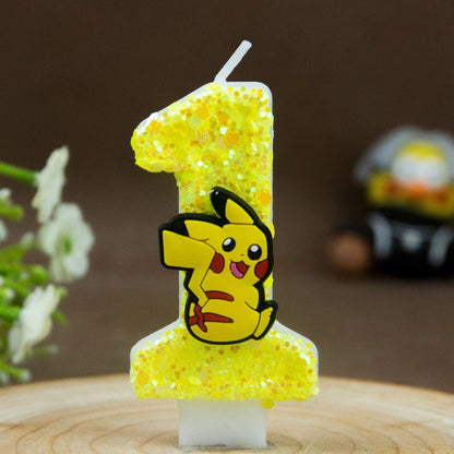 Birthday candle yellow Pikachu party cake decoration plug-in digital candle 0-9