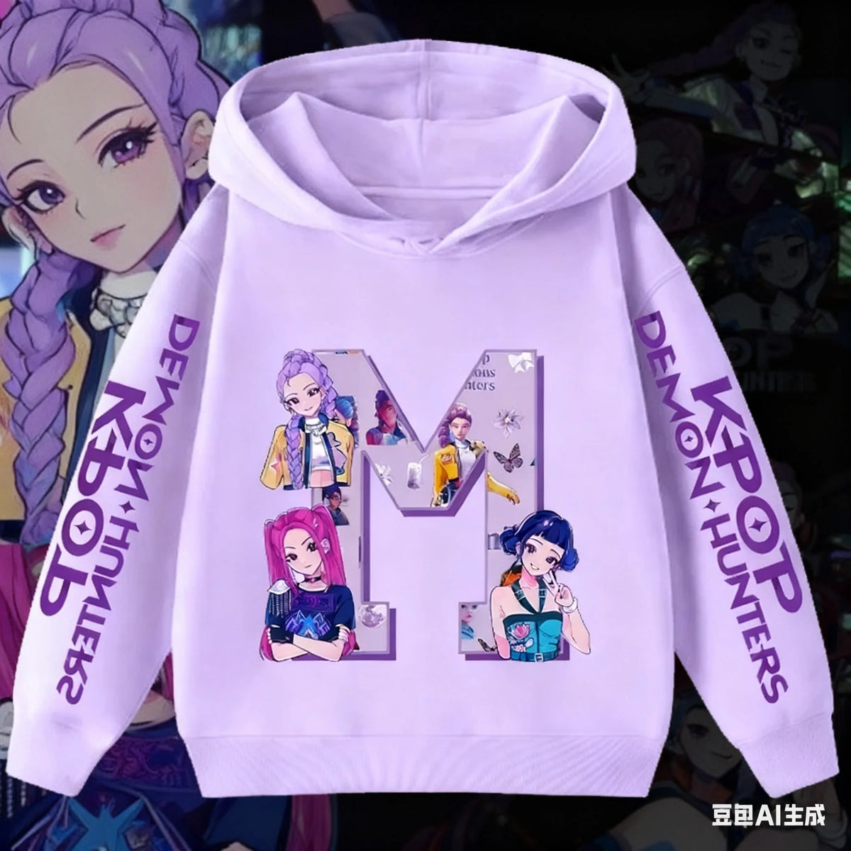 Hoodie for children with letters A-Z, Kpop Demon Hunters sportswear for girls, casual top for autumn and winter long sleeve
