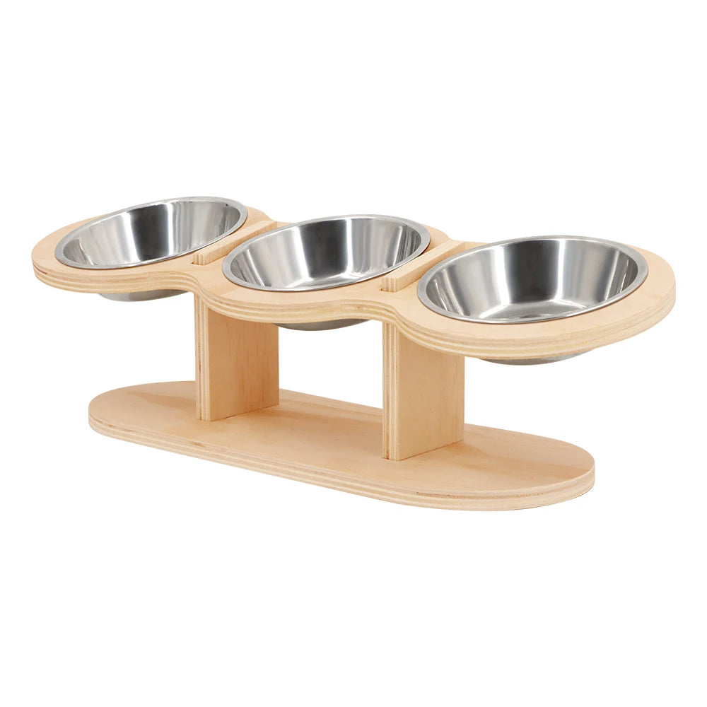 Elevated Cat Bowls Raised Wood Stand Feeder with 3 Stainless Steel Bowls Feeding & Watering Supplies for Puppy Cats Accessories