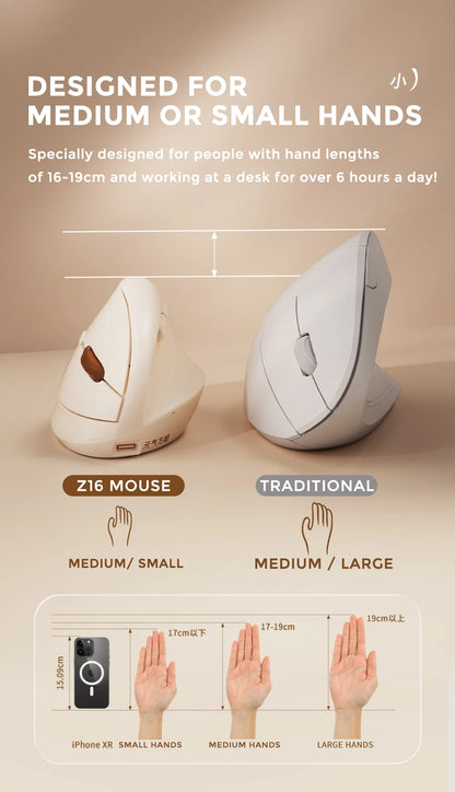 DAREU Mini Ergonomic Vertical Mouse 2.4G USB Bluetooth Wireless Optical Mice 3 Adjustable DPI 1000,1600,2400 for Small Hands