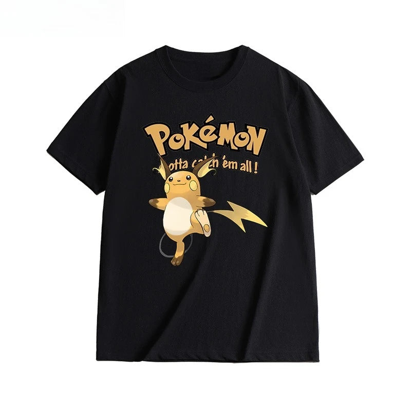 2025 Summer Poksammon Animation Brand 100% Cotton Bulbasaur Printed T-shirt for Men and Children Harajuku Casual Short Sleeve