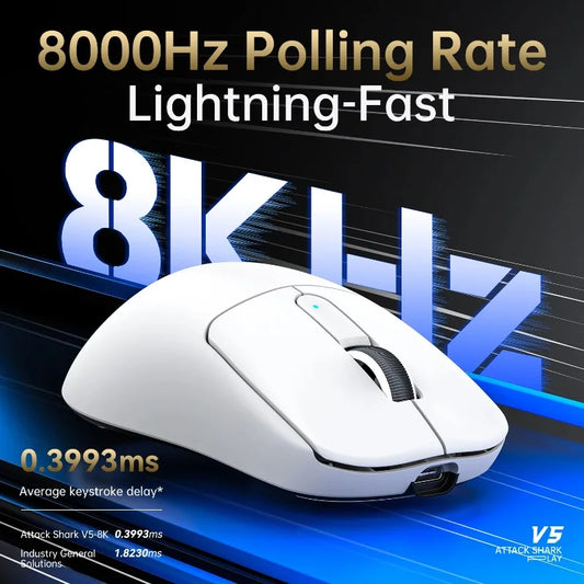 ATTACK SHARK V5 Wireless Gaming Mouse 3-Mode Ultra-Lightweight PAW3950MAX 8KHz Polling Rate For PC Gamer Accessories Gift