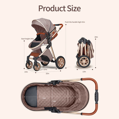 All-in-One Luxury Stroller: Versatile 3-in-1 High Landscape Pram with Reversible Seat Mode