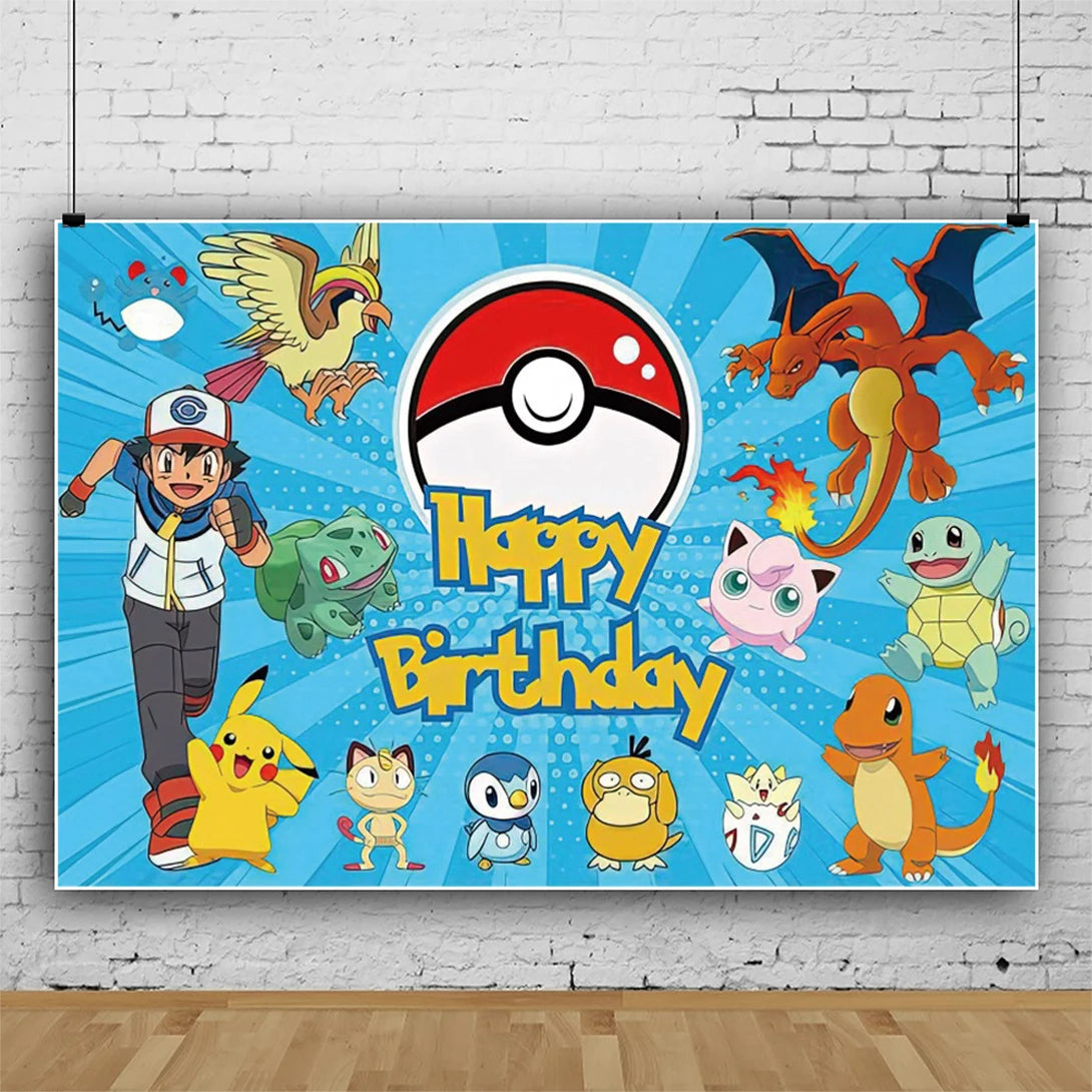 Cartoon Cute Kid Birthday Party Decorations Backdrop Pikachu Theme Photography Background Baby Shower Banner Photo Booth Props
