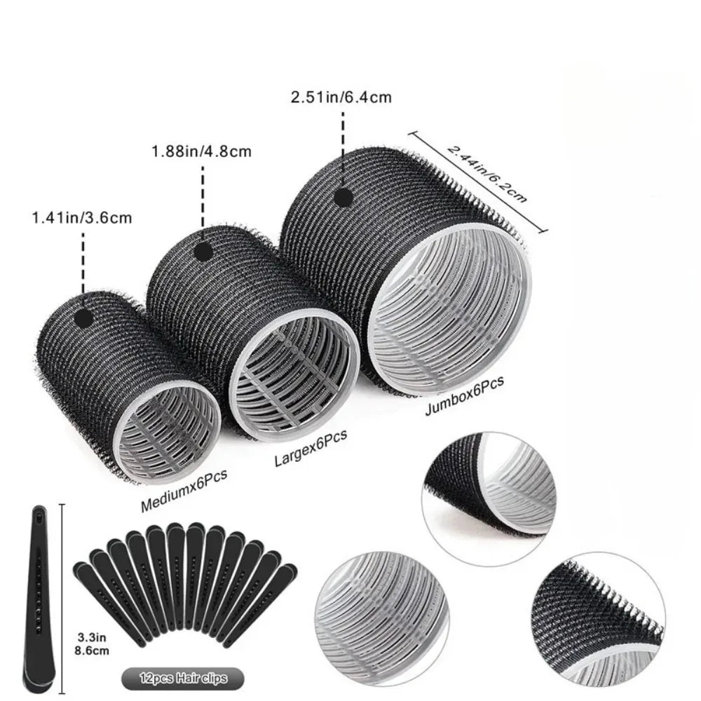 30pcs/Set Heatless Hair Styling Kit Self-Grip Rollers with 18pcs Hair Rollers and 12pcs Clips for DIY Hair Styling Easy To Use