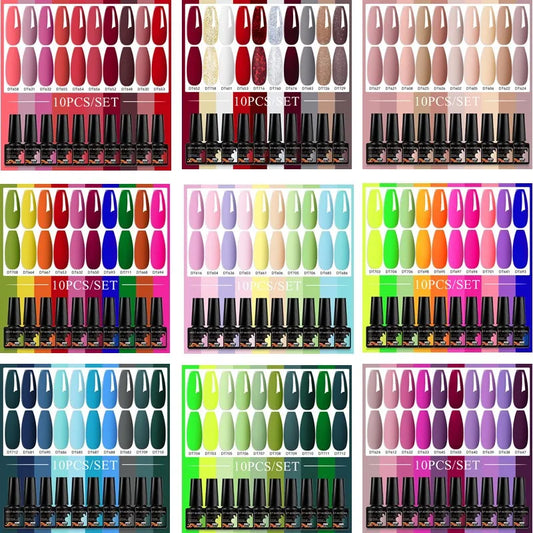 10PCS/Set 7.3ml Hot Pink Red Glitter Gel Nail Polish Soak Off Uv Led Nails Shine Finish For Diy Nail Art Manicure Nail Supplies