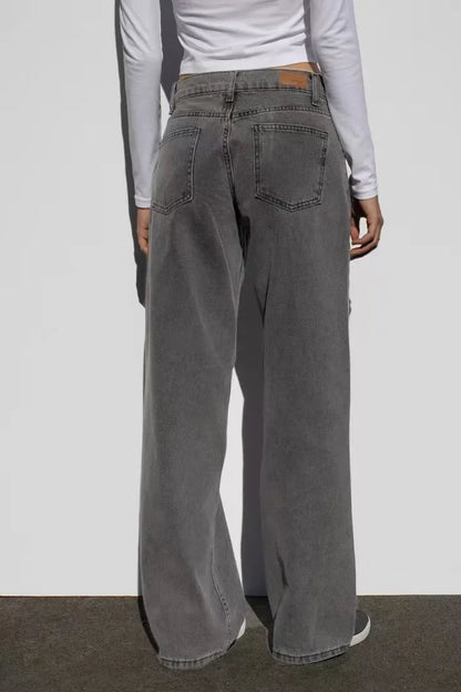 Vintage Distressed Straight-Leg High-Waisted Washing Jeans Loose-Fit Draped Versatile European And American Style Denim Pants