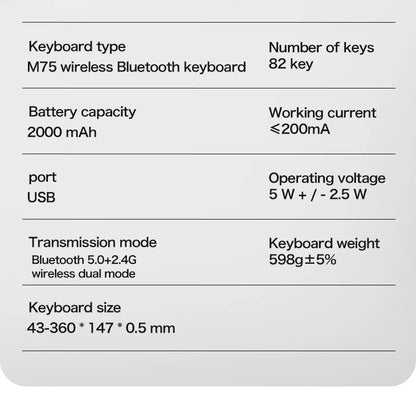 FREEWOLF M75 Wireless Keyboard, Bluetooth Dual-mode, PBT Gradient Ball Cap, With Display Screen, Gaming Keyboard
