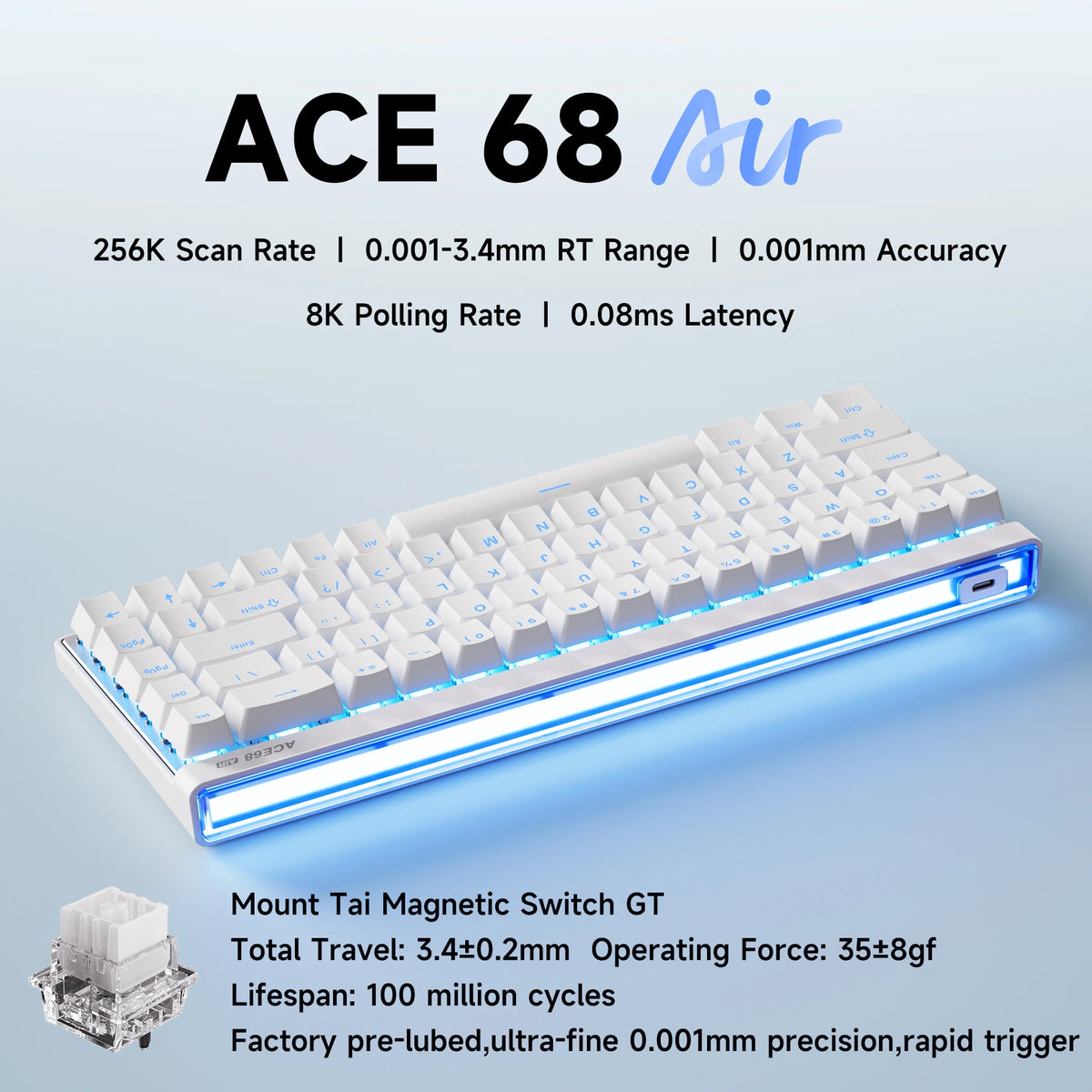 MCHOSE ACE 68 Air Magnetic Switch Gaming Keyboard Hall Effect Rapid Trigger Programmable RGB 8K Hz DKS/MT/TGL/RS/SOCD Keyboard