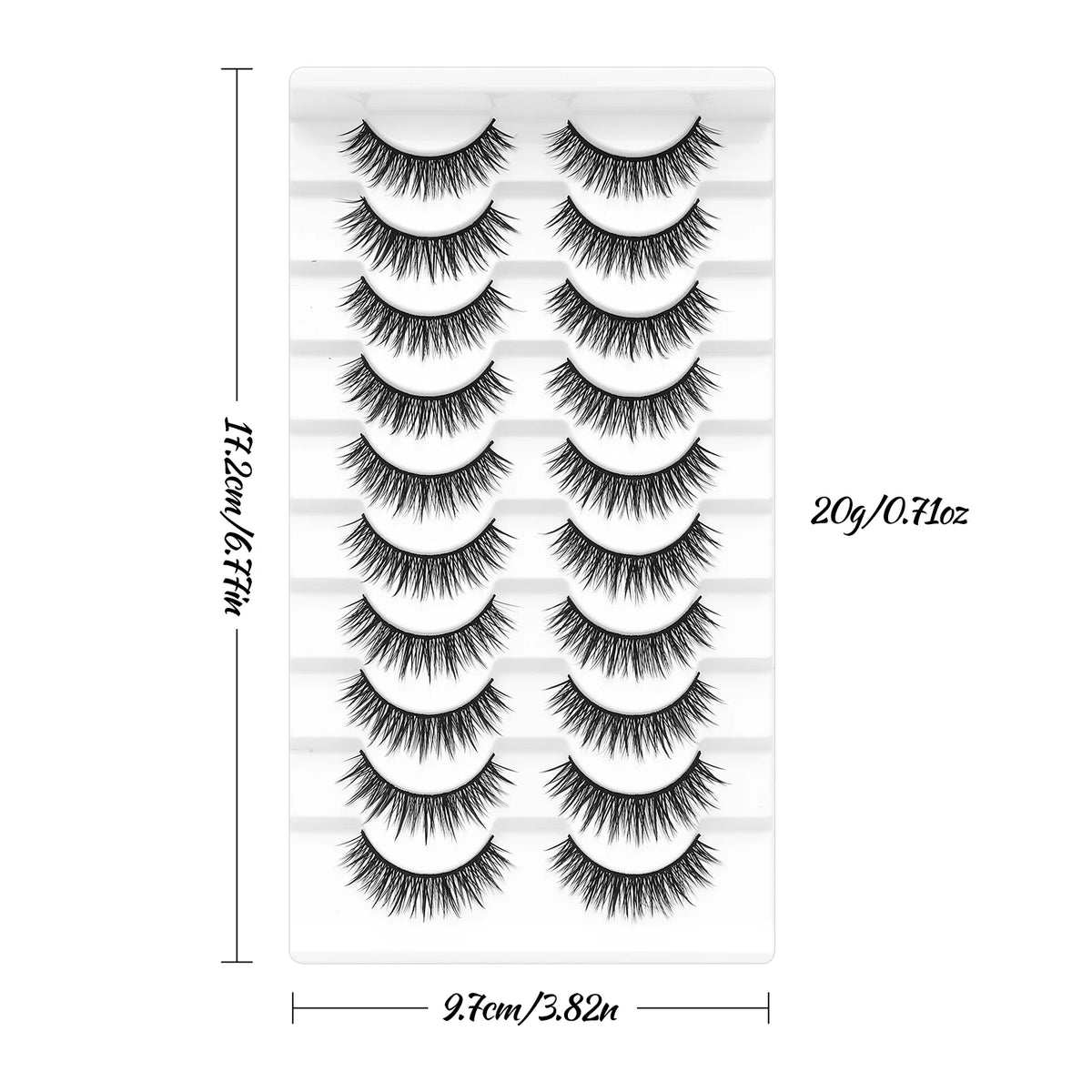 10 pairs of cat-eye false eyelashes, with a natural and thick appearance, length 10-15 millimeters, suitable for beginners