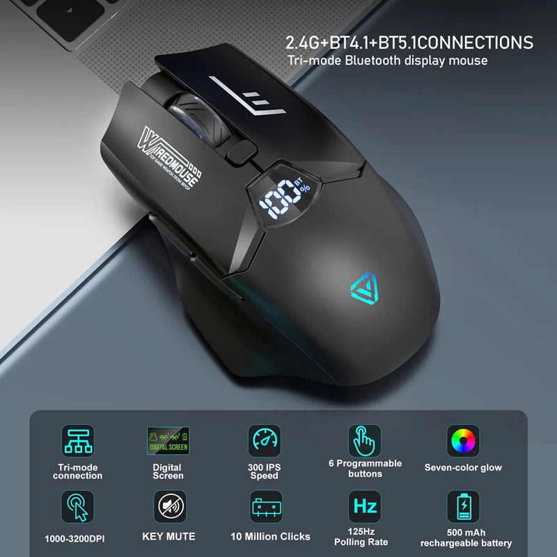 Dual-Mode Wireless Bluetooth Mouse With Smart Screen Display Silent Charging Office Gaming Portable Tablet Universal Mouse
