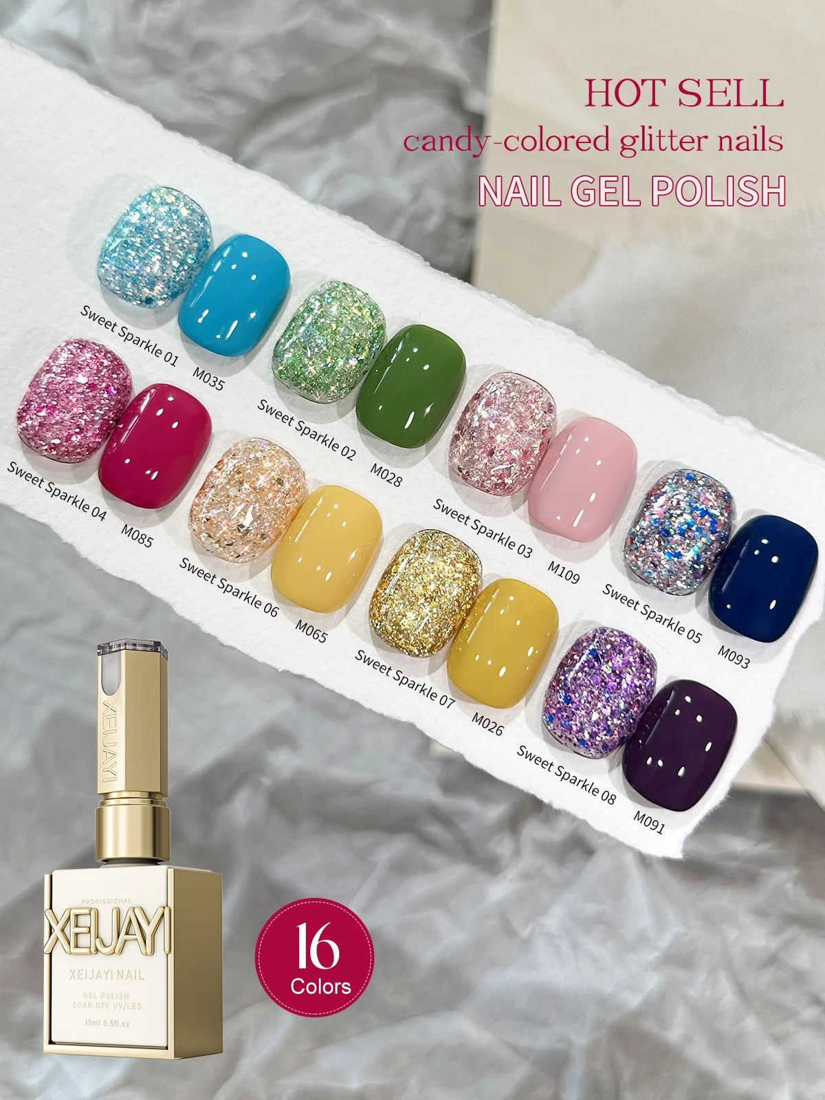 2/16pcs Nail Art Candy Sequins Solid Color Nail Polish Gel Set, Color Sequins with Solid Color Shiny Gloss Nail Art DIY