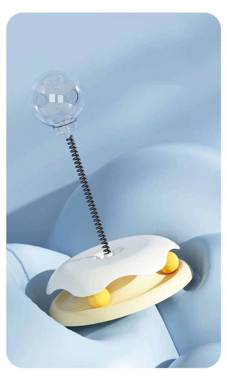 Cat Feeder Toy for Indoor Cat Slow Feeders Spring Toy Funny Track Ball Roller Turntable Exercise and Playing