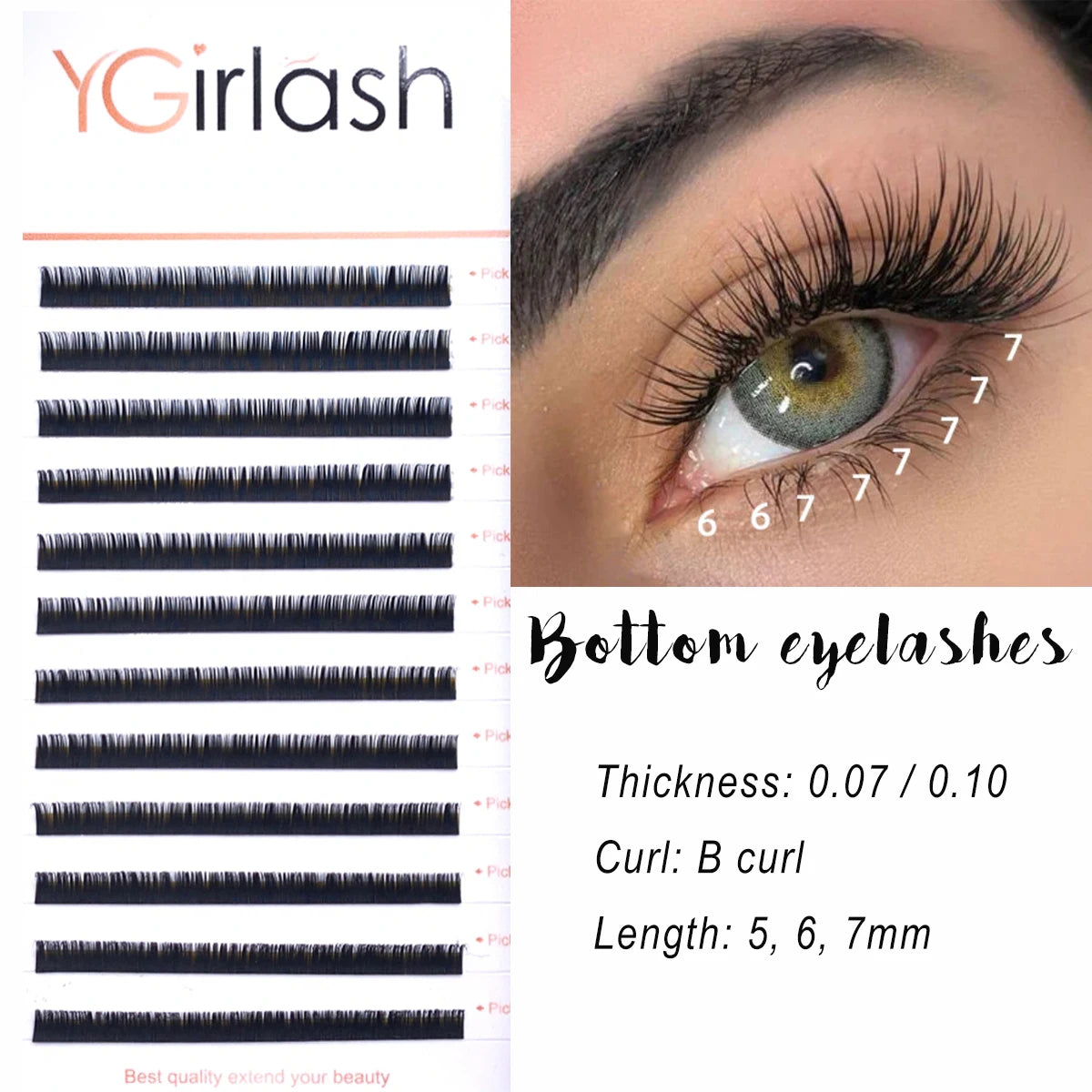 0.07 0.1 Bottom Lower Lashes 5mm 6mm 7mm Short Under Eyelashes Lower Lashes Natural False Individual Eyelash Extension