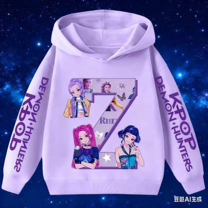 Hoodie for children with letters A-Z, Kpop Demon Hunters sportswear for girls, casual top for autumn and winter long sleeve